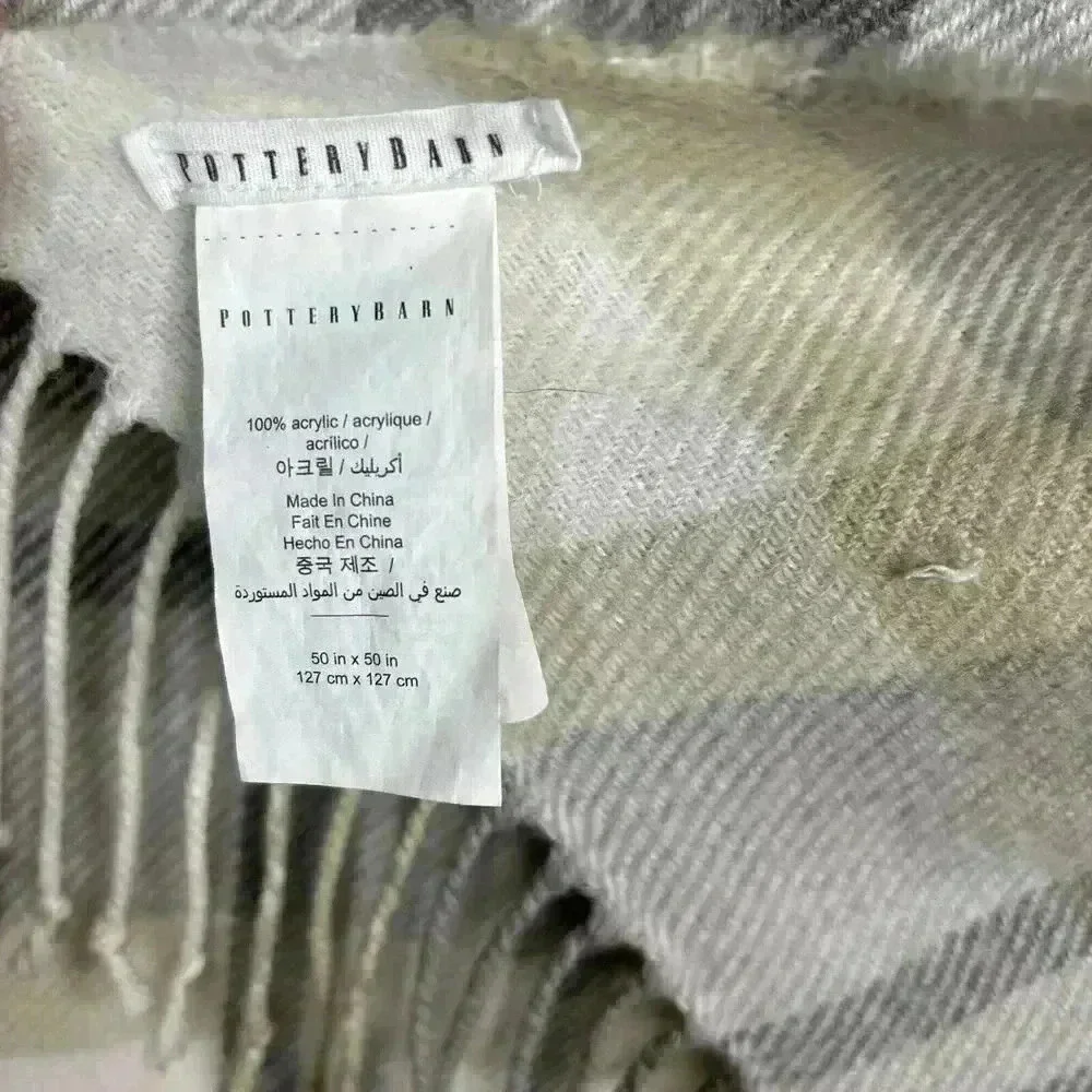 Pottery Barn Blanket Throw Fringe Plaid Square 50